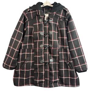 Torrid Plus Size 5 Plaid Toggle Duffle Coat Black Burgundy NWT